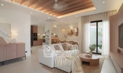 Luxurious open-plan living room with elegant decor and natural light