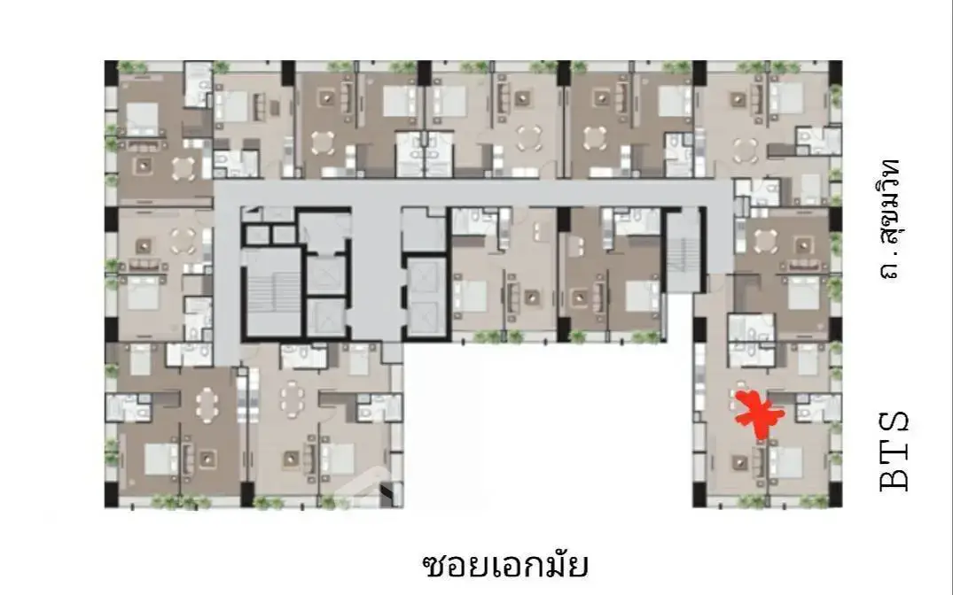 Detailed floor plan layout of a modern apartment building with multiple units.