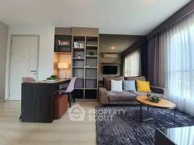 Modern living room with stylish decor and cozy seating area