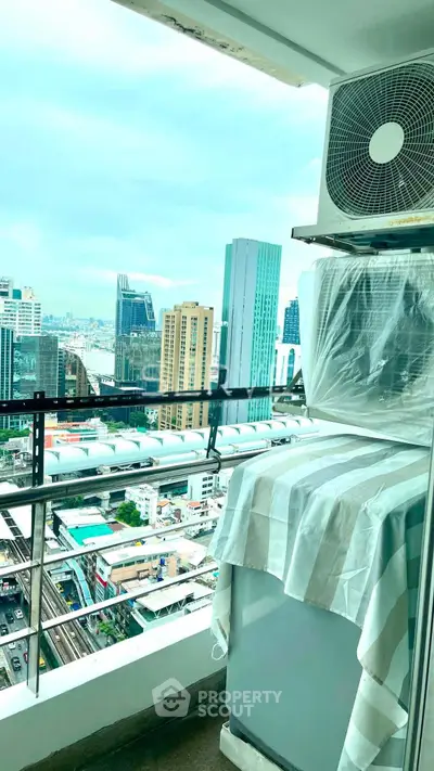Stunning high-rise balcony view with cityscape and modern architecture, perfect for urban living.