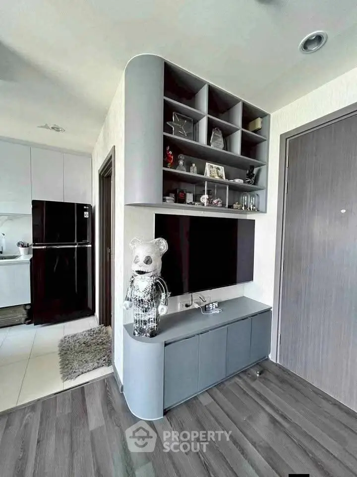 Modern living room with sleek TV unit and stylish decor