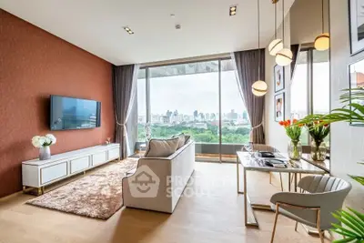 Luxurious living room with stunning city view and elegant decor