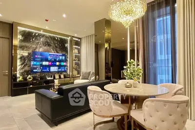 Luxurious living room with modern decor and elegant chandelier