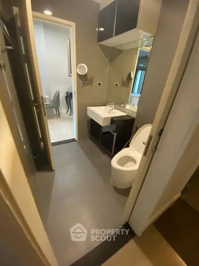 Modern bathroom with sleek fixtures and contemporary design