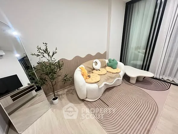 Stylish modern living room with unique sofa and elegant decor