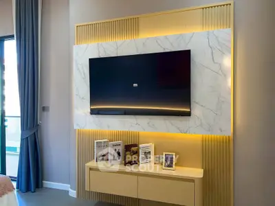Modern living room with stylish TV wall mount and elegant decor