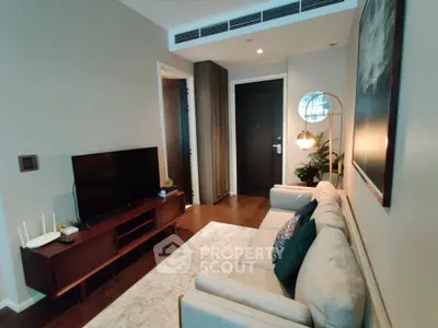 Modern living room with sleek furniture and stylish decor, perfect for urban living.