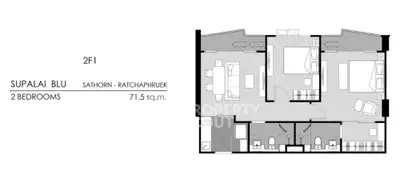 Modern 2-bedroom floor plan at Supalai Blu Sathorn Ratchaphruek, 71.5 sq.m.