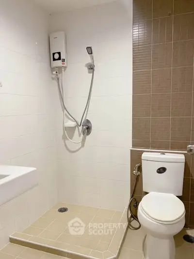 Modern bathroom with shower and toilet in minimalist design