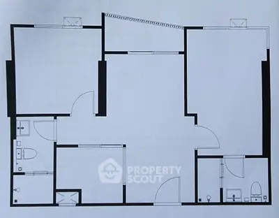 Detailed floor plan of a modern apartment layout with multiple rooms and amenities.