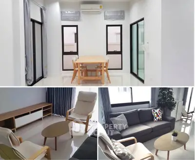 Modern apartment interior with spacious living room and dining area, featuring sleek furniture and natural light.