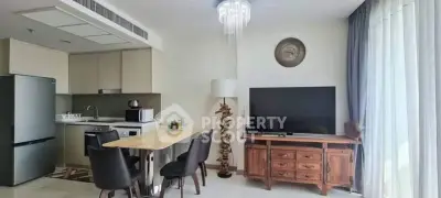 Modern living room with open kitchen and stylish decor