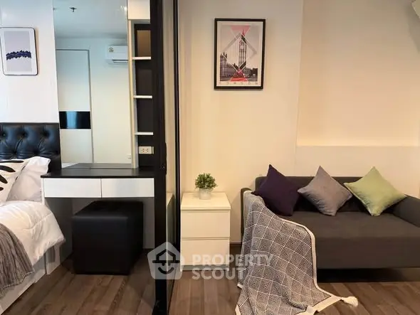 Modern studio apartment with stylish decor and cozy living area