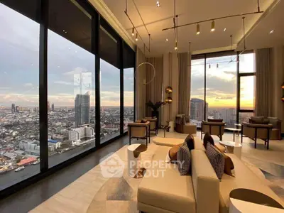 Luxurious living room with panoramic city view and modern decor
