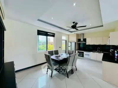 Spacious modern kitchen with dining area and sleek appliances