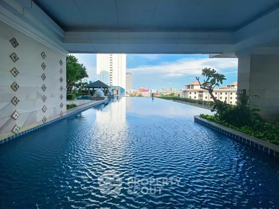 Luxurious rooftop infinity pool with stunning cityscape views and modern architecture.