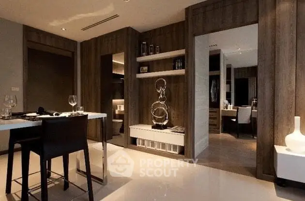 Luxurious modern dining area with elegant decor and ambient lighting