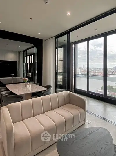 Luxurious living room with stunning city view and elegant furniture