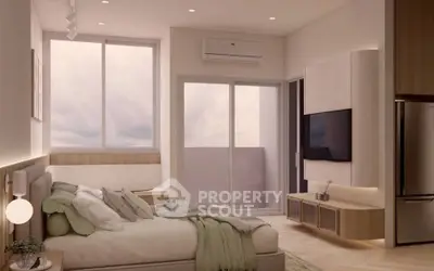 Modern bedroom with balcony access and stylish decor