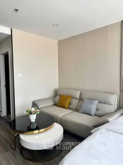 Modern living room with stylish sofa and elegant decor