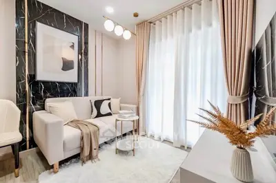 Elegant living room with modern decor and natural light