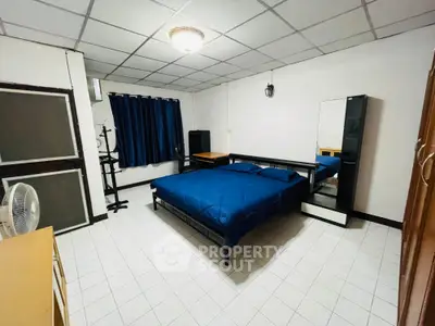 Spacious bedroom with modern decor and ample natural light