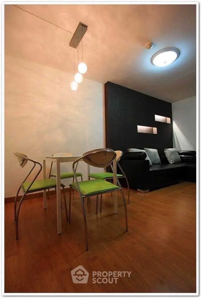 Modern living room with stylish lighting and sleek furniture