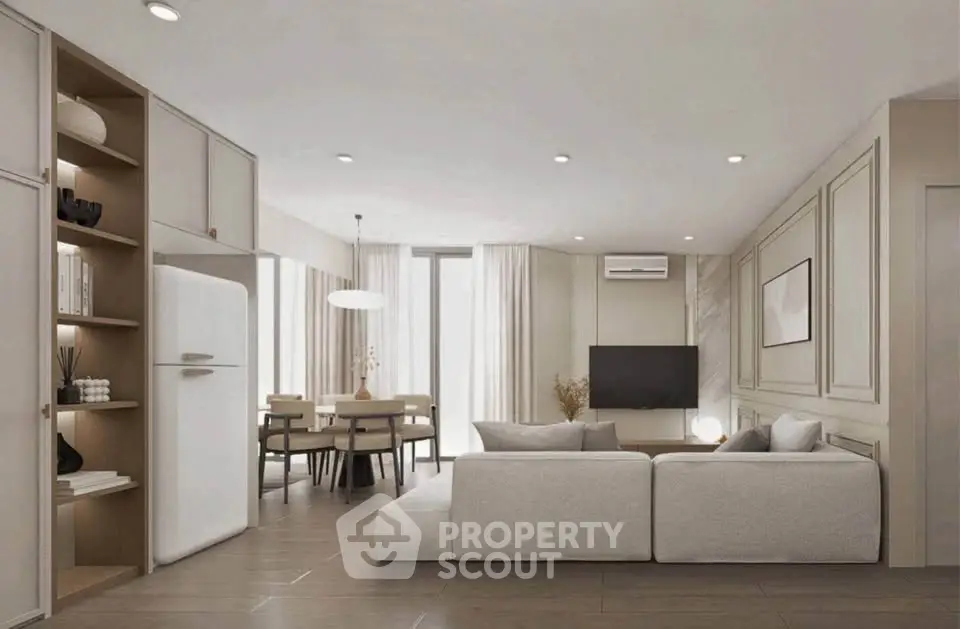 Modern living room with sleek design, open layout, and stylish furniture.