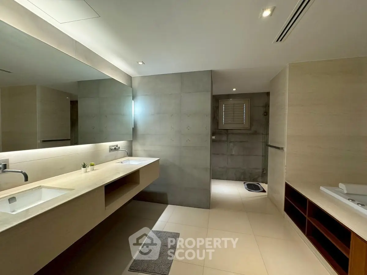 Luxurious modern bathroom with dual sinks and elegant design