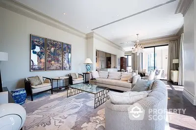 Luxurious spacious living room with elegant decor, plush seating, and a sophisticated neutral color palette, perfect for upscale living.