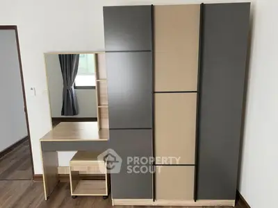 Modern bedroom with sleek wardrobe and stylish vanity set