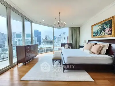 Luxurious bedroom with stunning city view and elegant furnishings