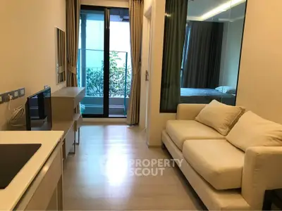 Modern apartment interior with cozy living room and bedroom view