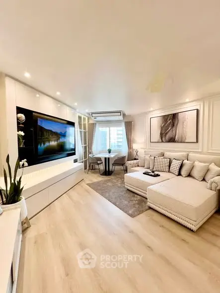 Luxurious modern living room with elegant decor and spacious seating area