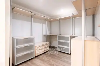 Spacious walk-in closet with modern shelving and storage solutions.