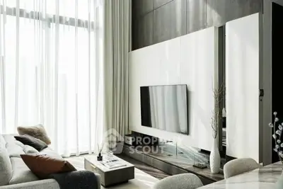Luxurious modern living room with high ceilings and elegant decor