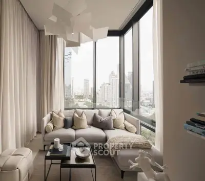 Luxurious living room with panoramic city views and modern decor