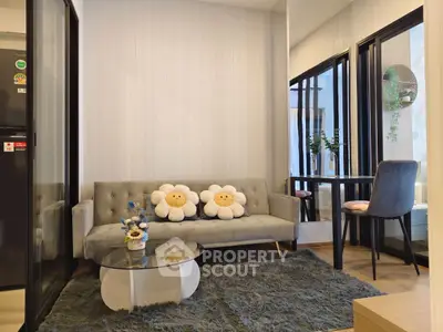 Modern living room with stylish decor and cozy seating area