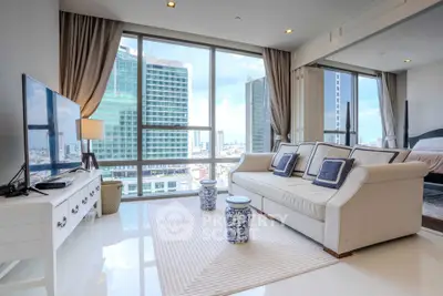 Luxurious high-rise living room with stunning city views and elegant decor