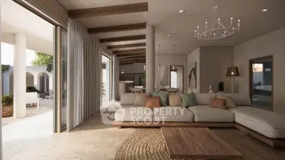 Luxurious open-plan living room with elegant decor and spacious design
