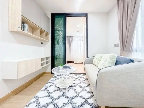 Modern living room with stylish decor and cozy seating area