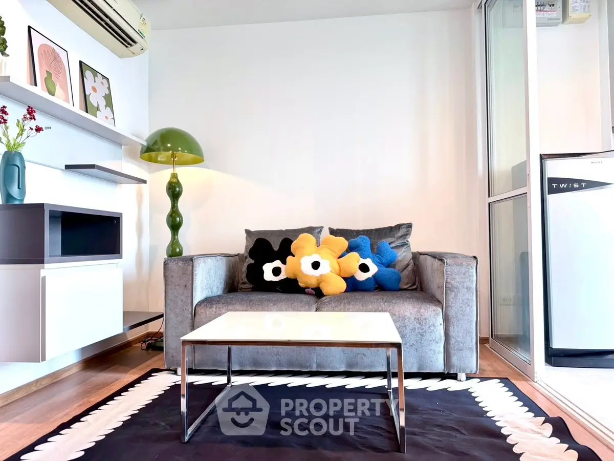 Modern living room with stylish decor and cozy seating area