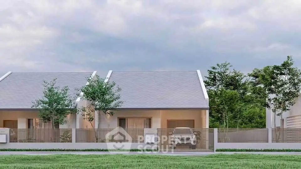 Modern suburban house with sleek design and lush greenery