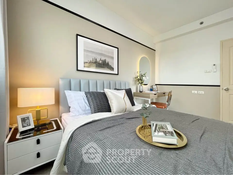 Modern bedroom with stylish decor and cozy ambiance