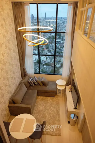 Luxurious high-rise living room with stunning city view and modern decor