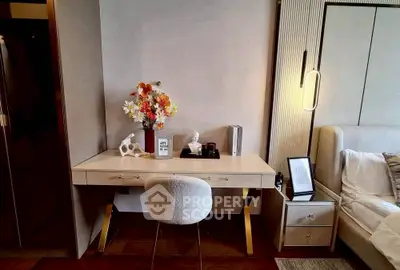 Elegant bedroom with stylish desk and modern decor