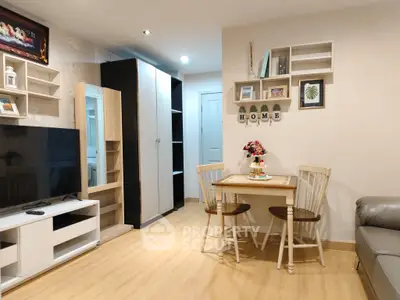 Cozy living room with modern decor and dining area