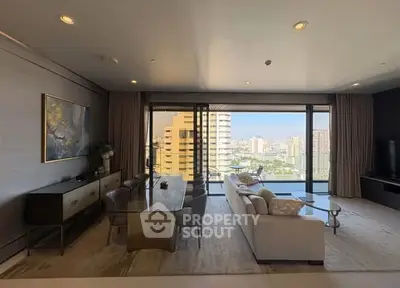 Luxurious living room with stunning city view and elegant decor