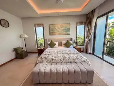 Luxurious bedroom with elegant decor and garden view in modern home