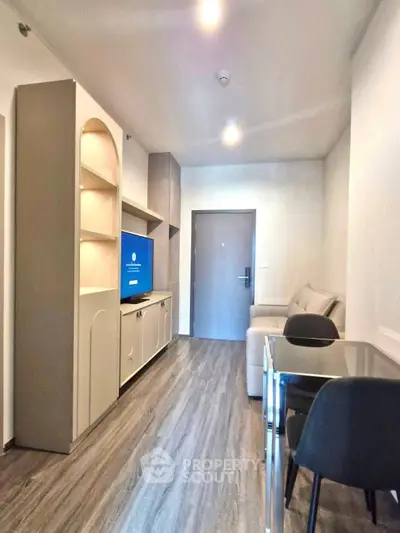 Modern living room with sleek furniture and stylish flooring